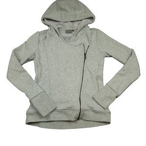Athleta Womens XXS Sweatshirt Cozy Karma‎ Hoodie Gray Velour Lined Moto Zip 2XS